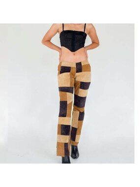 Misdemeanor Y2K Brown Suede Leather Patchwork Boot Cut Pants 5/6